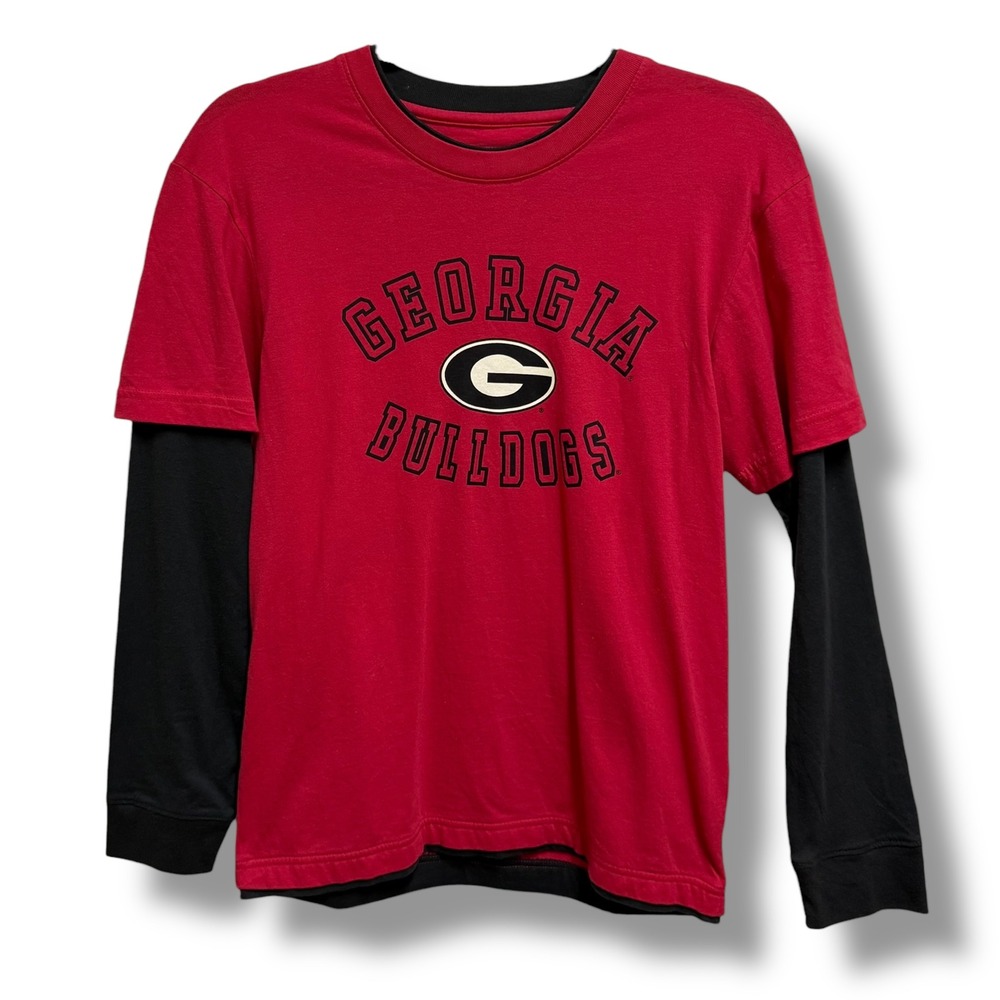 Georgia Bulldogs Youth Long Sleeve T Shirt Red‎ Black Layered Look L 16 18 NEW